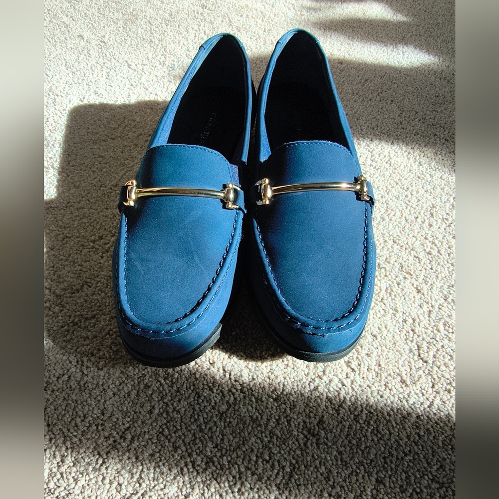 Walking Cradles Wren Blue Suede And Gold Bit Loafers 9 Wide